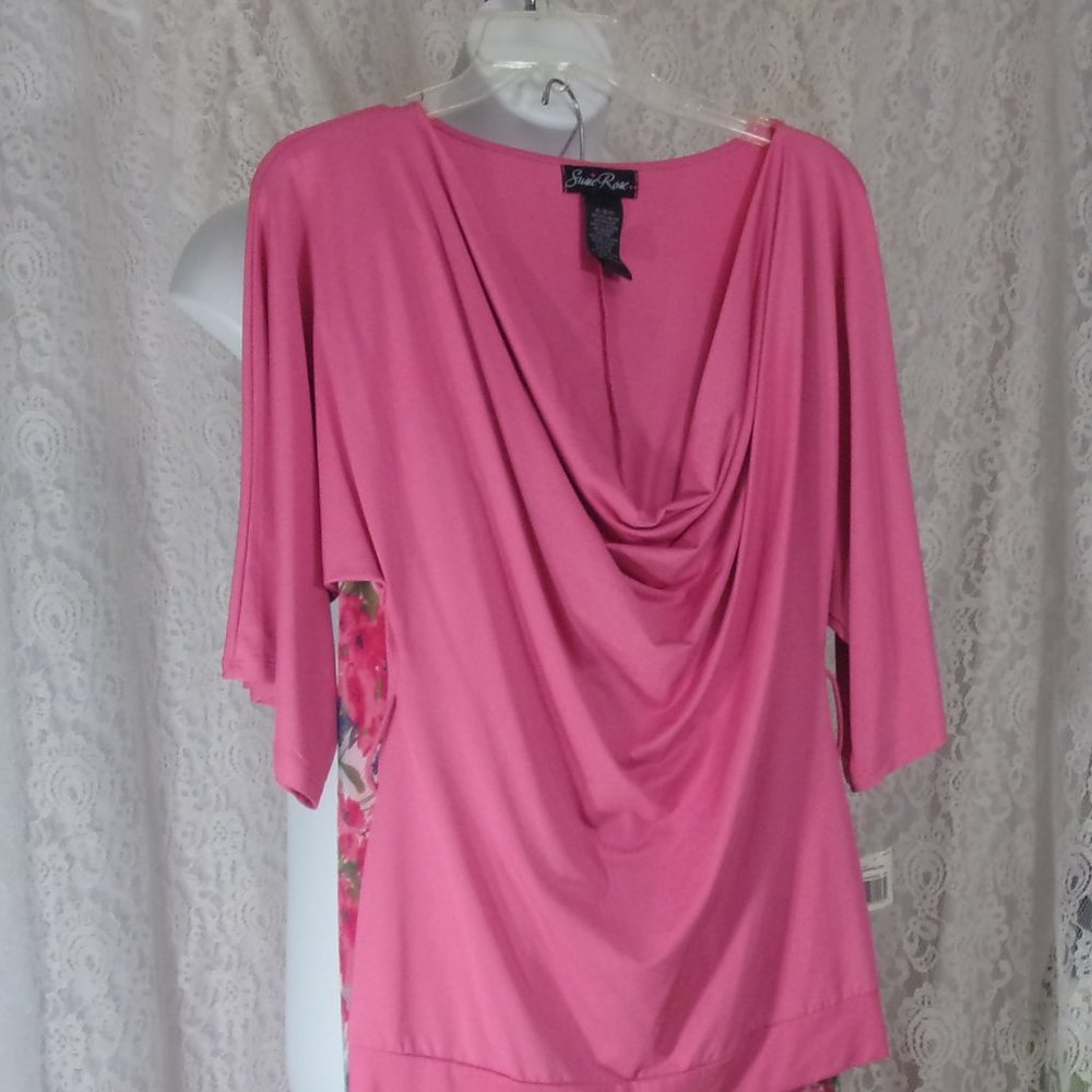 Susie Rose Pink Front Drape Top Blouse NWT